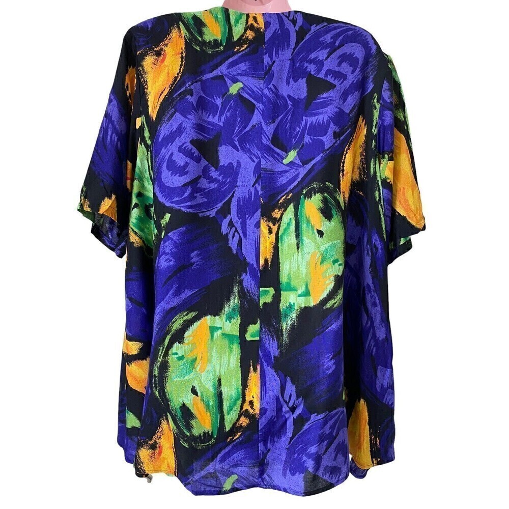 Vtg Stefano International Blouse Women's 18 20 Abstract Purple Green Yellow NEW - Picture 3 of 5